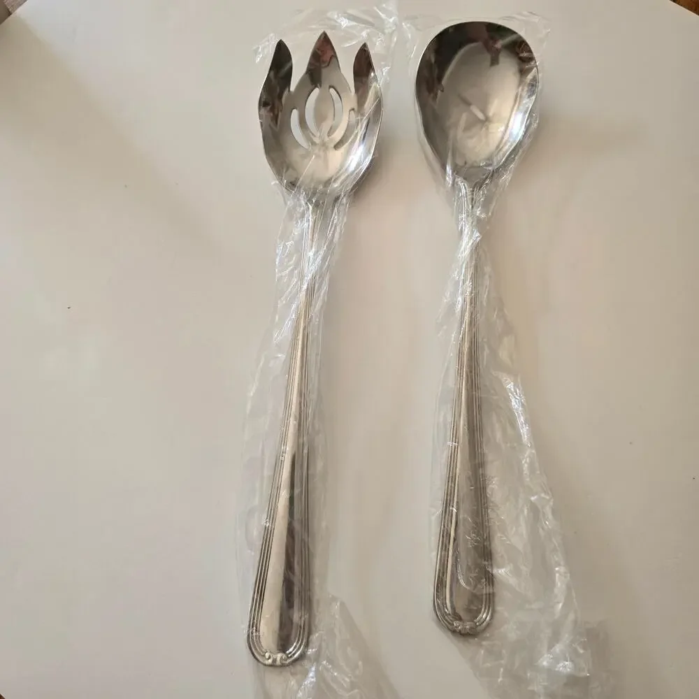 NIP Reed & Barton Woodbury Outline 18/10 Stainless Large Solid Serving Set (2)